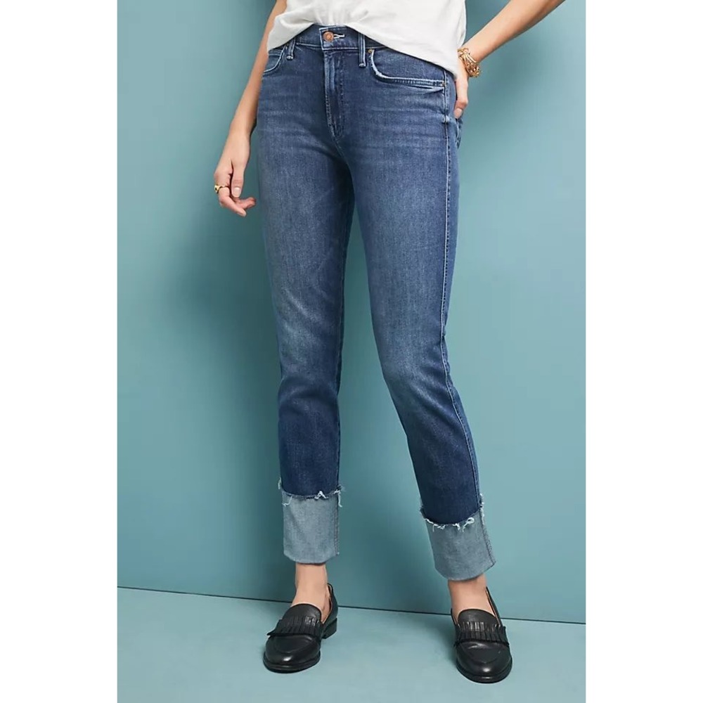 Mother The Pony Boy Ankle Fray Jeans Lure‎ Me In Blue High Rise Straight Size 26